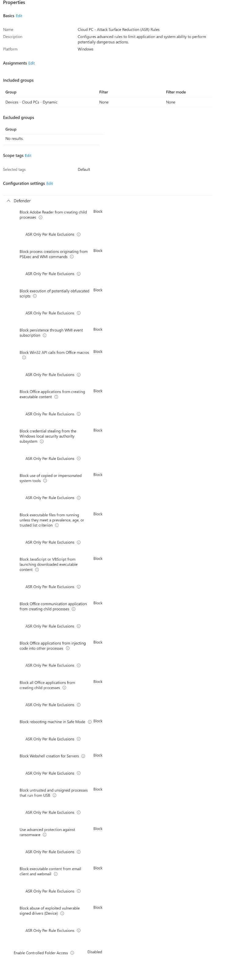 Attack Surface Reduction Policy Settings