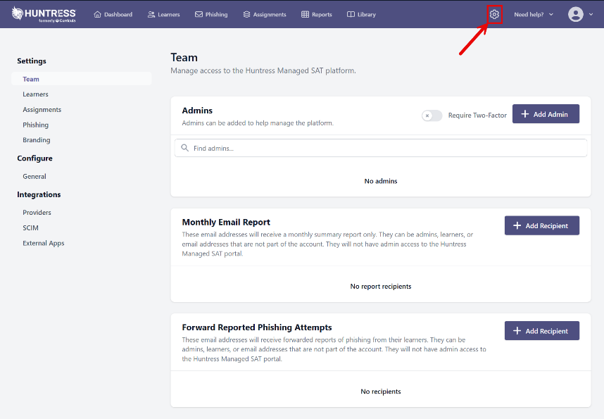 Huntress SAT Settings