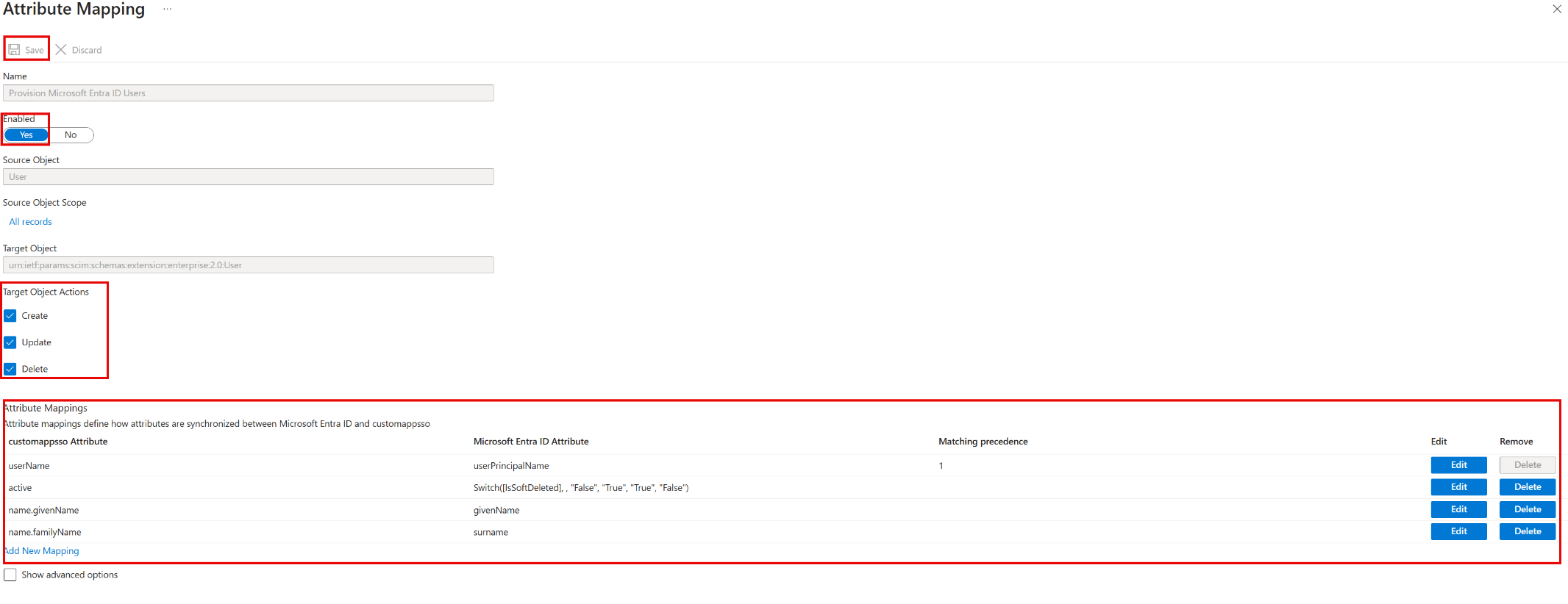 SCIM User Attribute Mappings
