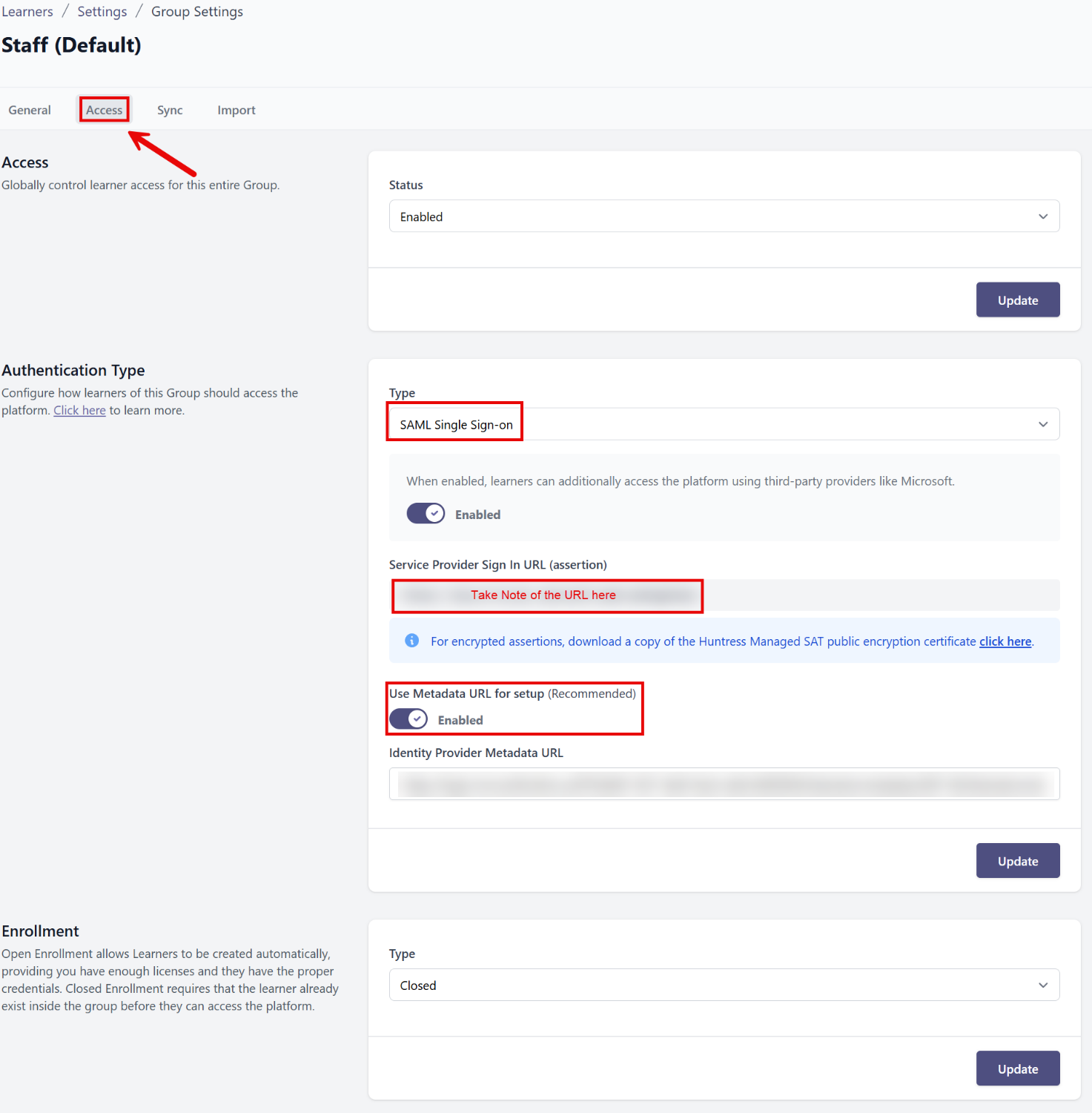 SAML Authentication Type
