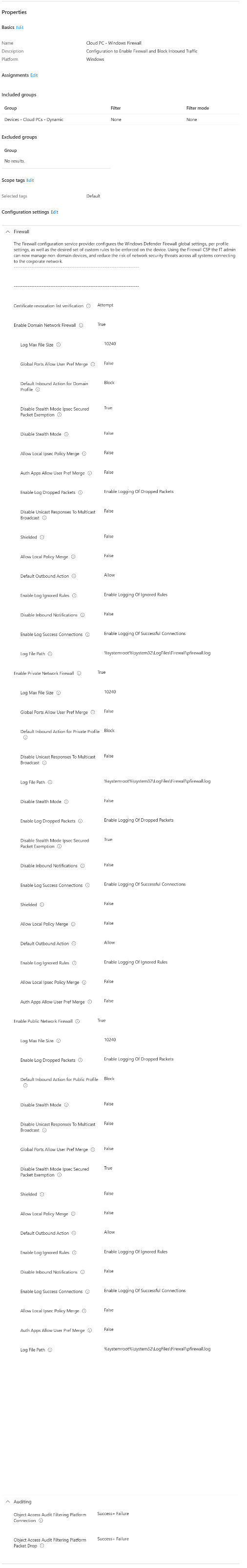 Firewall Policy Settings